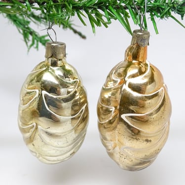 2 Antique German Mercury Glass Pine Cone Christmas Tree Ornaments,  Vintage  GERMANY 