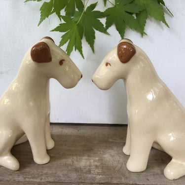 Vintage Ceramic Terrier Figurines, Set Of 2, Airedale Terrier, Fox Terrier, Dog Figurines 