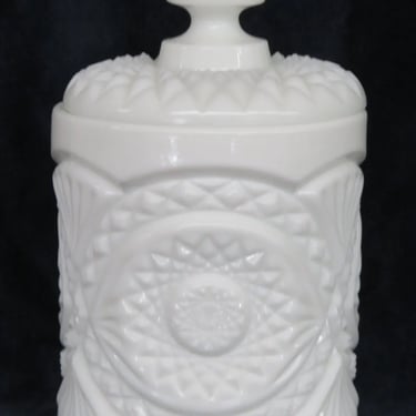 Imperial Hobstar White Milk Glass Biscuit Cookie Candy Jar with Lid 2917B