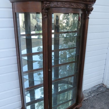 Heavy Carved Oak Tall Large Curio China Display Cabinet Cupboard 3643