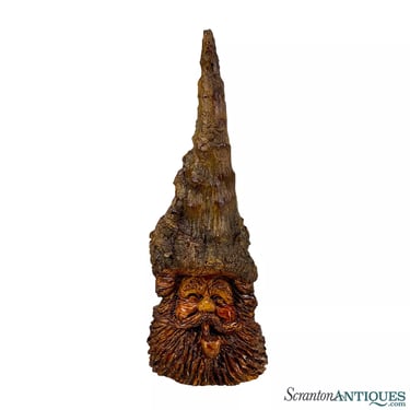 Vintage Folk Art Carved Wood Spirit Old Man Gnome Face Sculpture
