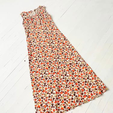1960s Orange Elephant Print Maxi Dress 