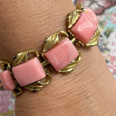 Coro pink thermoset bracelet vintage bubblegum link cuff 