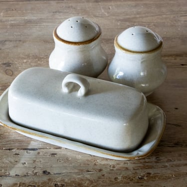 Stoneware Butter Dish and Salt & Pepper Shakers, Neutral Kitchen Accessories, Modern Farmhouse Kitchen 