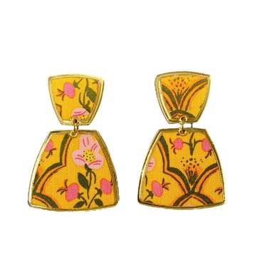 Sample Sale Yellow Vintage Floral Print Earrings