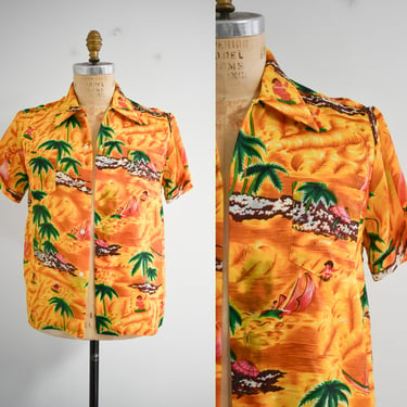 1970s Printed Hawaiian Men's Shirt 