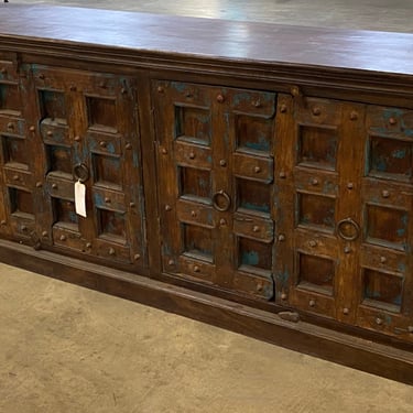 Large Espresso Teak Console with Vintage Indian Doors by Terra Nova Furniture Los Angeles 