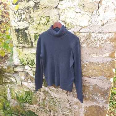 Vintage 1990's / Y2K Ralph Lauren Ribbed Knit Turtleneck Sweater Shirt Gray / XL 