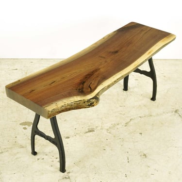 Handcrafted 45.5 in. Sycamore Live Edge Bench with Cast Iron Legs