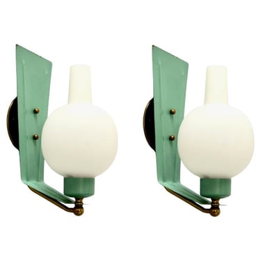 Pair of Green Industrial Italian Sconces