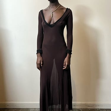 Jean Paul Gaultier Classique brown woven mesh maxi dress 