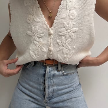 Vintage Ivory Embroidered Knit Vest