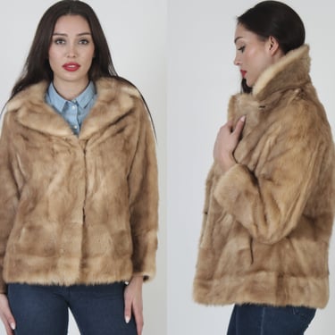 Autumn Haze Mink Short Waist Coat / Genuine Real Honey Color Cropped Jacket / Fur Back Collar Waistcoat M 
