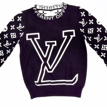 LV Designer Logo Sweater Louis Vuitton Black & White, Size Small , Pullover Top shirt Vintage 