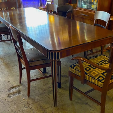 Art Deco Dining Table w Metal Accents and 6 Leaves