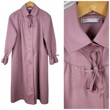 Vintage 60/70s Trench Coat size Small 4/6 long Pink Bow Collar Womens Spring 