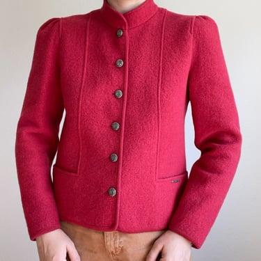 Vintage 90s Womens Geiger Tyrol Boiled Wool Red Made in Austria Cardigan Sz M 