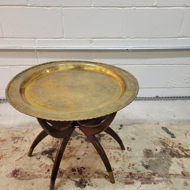 Mid Century Brass Tray Top Side Table