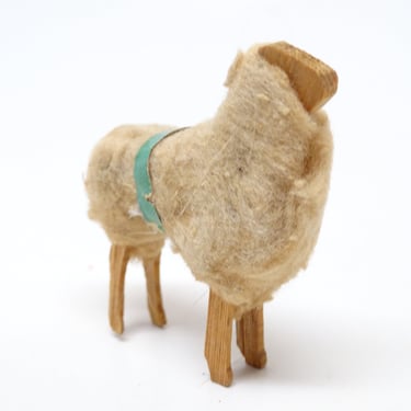 Antique German Sheep, Cotton on Wood, for Putz or Christmas Nativity, Vintage Easter 