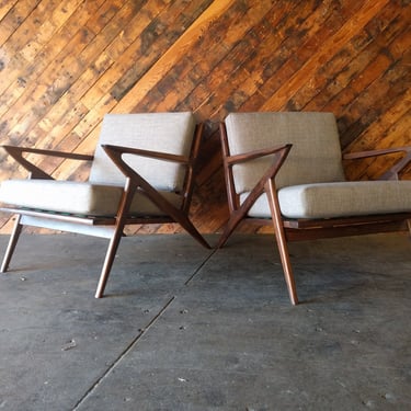 Pair of New Handmade Mid Century Selig Style Walnut Chairs 