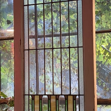 Praire Style Transom Leaded Glass w Green and Cream Stained Glass Accents