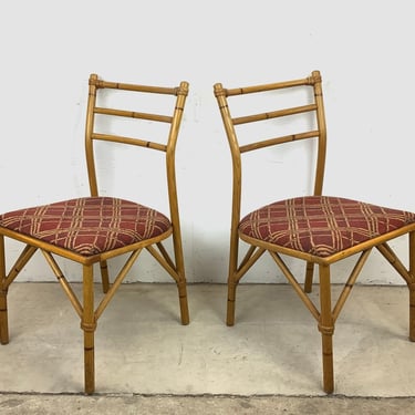 Pair Vintage Bamboo Style Dining Chairs- Chivari Style 