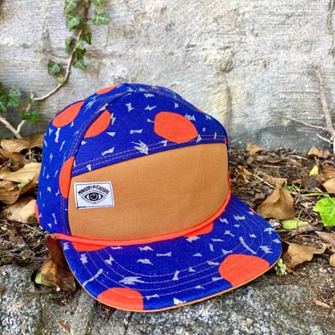 Handmade 6 Panel Hat, Triangle Front Baseball Cap, Silver Bird and Red Balloons Camp Hat, Snap Back Hat, Royal Blue Cap, gift for him 