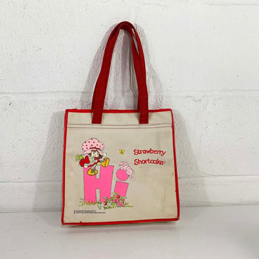 Vintage Strawberry Shortcake White Canvas Bag Cartoon Tote American Greetings 1980s 1980 80s Aesthetic Dopamine Colorful Kitsch Kawaii Cute 