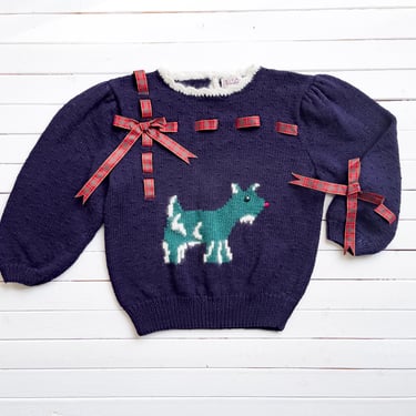 cottagecore sweater 80s 90s vintage Scottish terrier dog hand knit sweater 