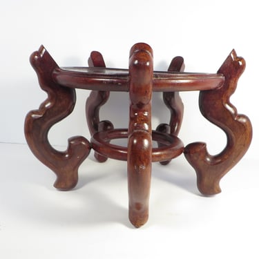 Vintage Asian Rosewood Plant Display Stand - Round Rosewood Plant Stand 