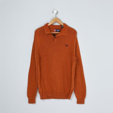Vintage 90s Chaps Burnt-Orange Button-Collar Sweater - nineties, knit, pullover, 100% cotton - Men's M 