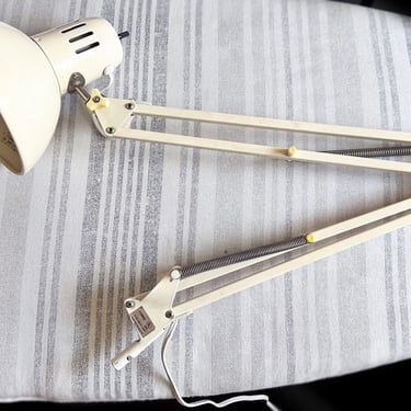 Vintage Articulated Spring Arm Desk LAMP Light Mid Century 1960s Ivory Cream White Metal 1970's Artist Drafting 