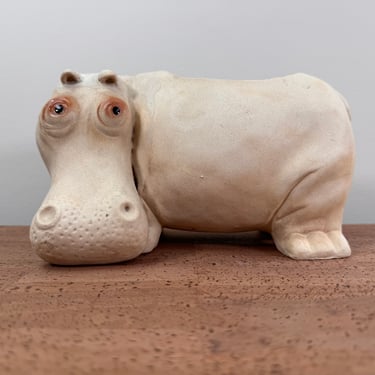 Vintage Pottery Hippo Planter - Big Eyes Full Body - Taiwan 