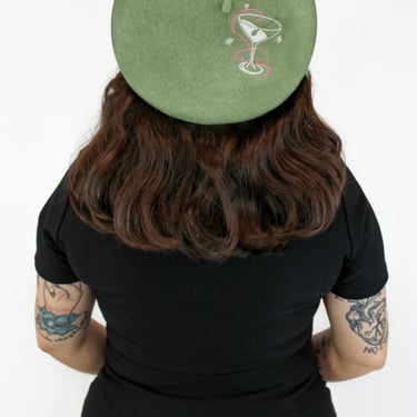 Embroidered Martini Olive Beret 
