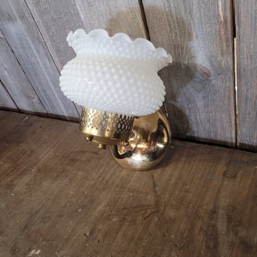 Brass Sconce With Glass Hobnail Shade 8"x6.25"x7.5"