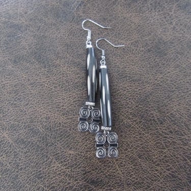 Silver adinkra symbol Afrocentric African earrings, bone primitive exotic earrings, strength dwennimmen 