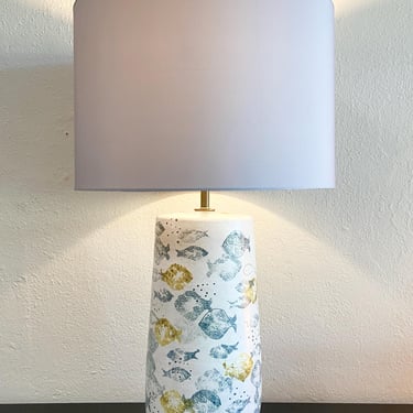 Bitossi Large Fish Pattern Table Lamp | 1970s Italian ceramic | coastal chic living room lighting 