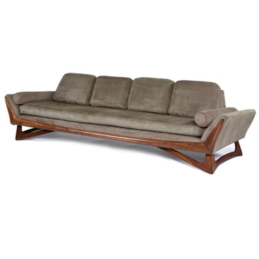 Four-Seat Long Mid-Century Modern Adrian Pearsall Style Sofa Walnut Trim 