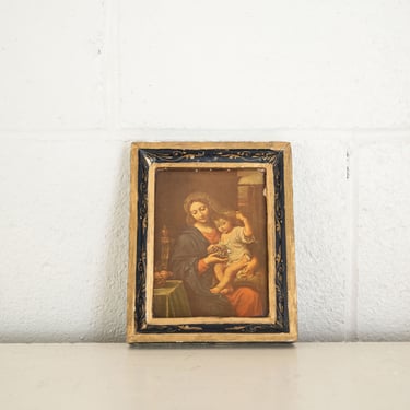 Vintage French religious icon, Madonna and child
