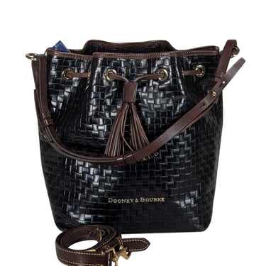 Dooney & Bourke - Black Woven Leather Bucket Bag w/ Brown Trim