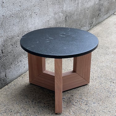 Round Stone and Wood Side Table 