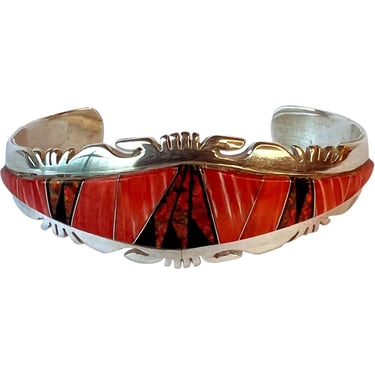 Native American Navajo Patrick & Laura Lincoln Sterling Silver, Spiny Oyster, Opal Bracelet 