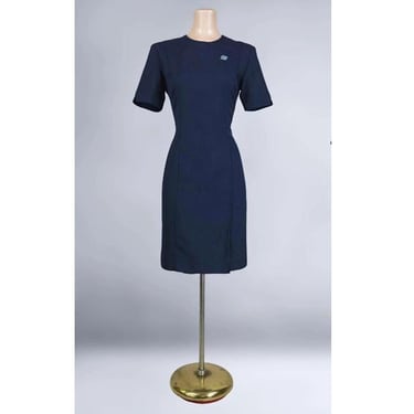 VINTAGE 90s Stewardess Flight Attendant Uniform Dress, United by Brookhurst Size 4P | 1990s Airline Hostess Embroidered Sheath Dress | VGF 