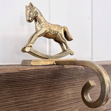 Rocking Horse Stocking Holder, Vintage Solid Brass Heavy Stocking Holder for Christmas, Shelf Hook 