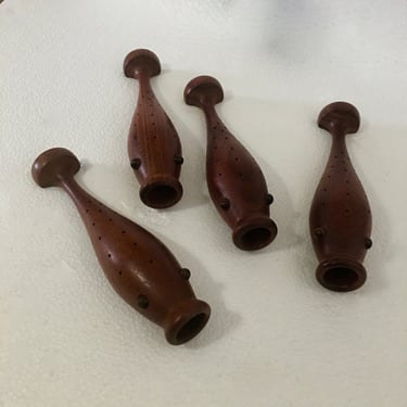 A Set of Four Vintage Danish Large Teak Fish Design Hors d'oeuvres holders for Table Setting Decor 