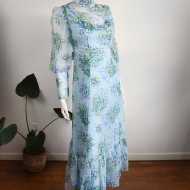 1970s Floral Prairie Maxi Dress - XS/S 