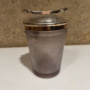 Unique Purple Glass and Silverplate Jar Built-in Mechanical Pinch Spoon 