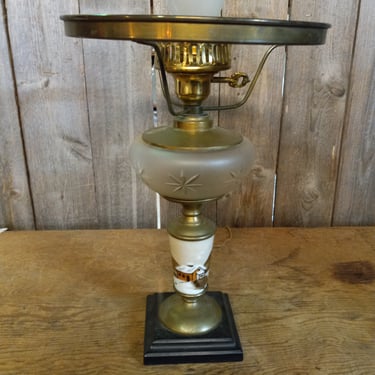 Antique Converted Victorian Oil Lamp with Hand Painted Barn