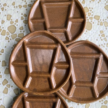 vintage pottery 1960 divided plates 4 midcentury design triangular brown rustic western decor 