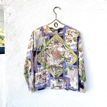 Vintage Salvatore Ferragamo Scarf Top Silk Animal Baroque Shirt 